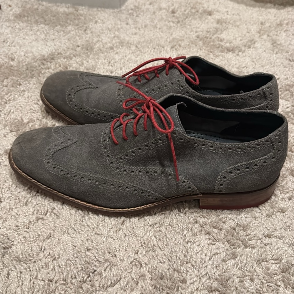 COLE HAAN Suede Wingtip Oxfords 10 M Charcoal Gray CO9579 Dress or Casual Shoes